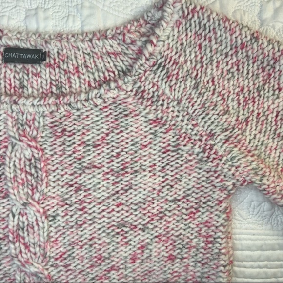 Cable Knit Sweater Wool Mohair Crew Neck Pale Pink Small CHATTAWAK - Picture 6 of 10